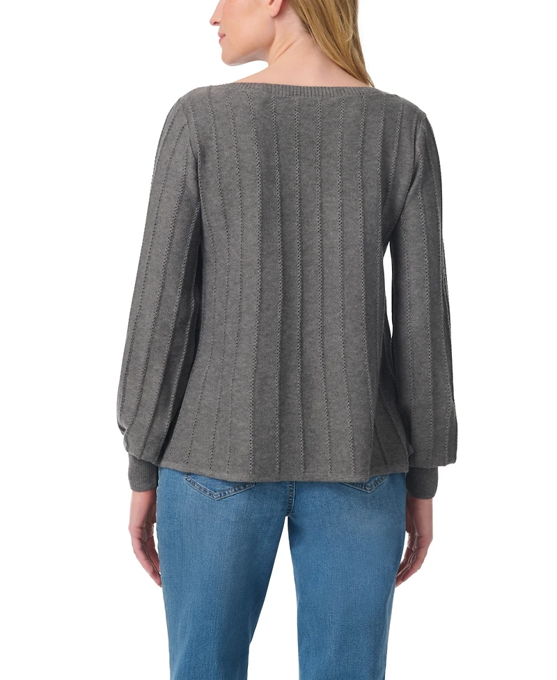 Gloria Vanderbilt Women's Thelma Ribbed-Knit Boat Neck Loose-Fit Sweater