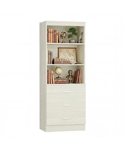 Aheaplus 71" Wooden Storage Cabinet with 3-Drawers, Closet Organizer Shelves