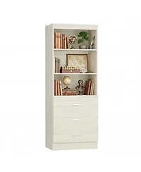 Aheaplus 71" Wooden Storage Cabinet with 3-Drawers, Closet Organizer Shelves