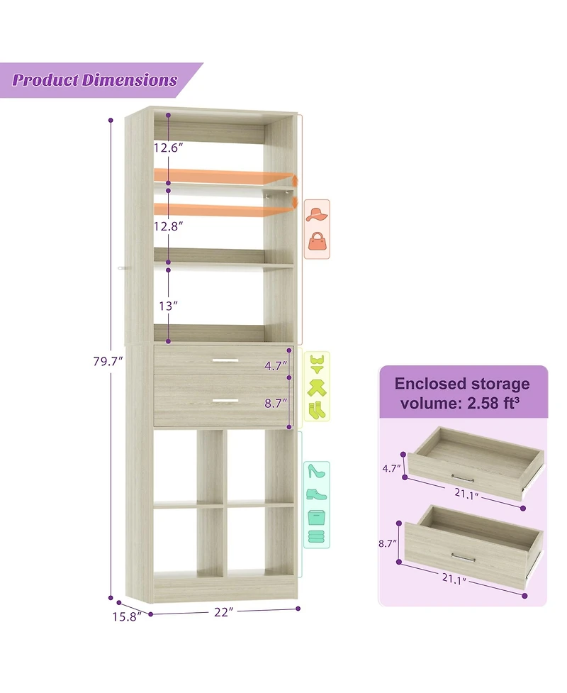 Aheaplus Small Wood Closet Organizer with Drawers and Storage Cubic for Bedroom