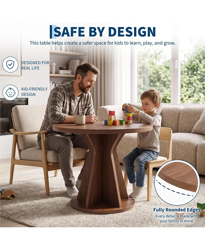homfan Round Dining Table, Modern Pedestal Kitchen Table with 1.18" Thick Tabletop & Sturdy Base, Seats 4, for Room