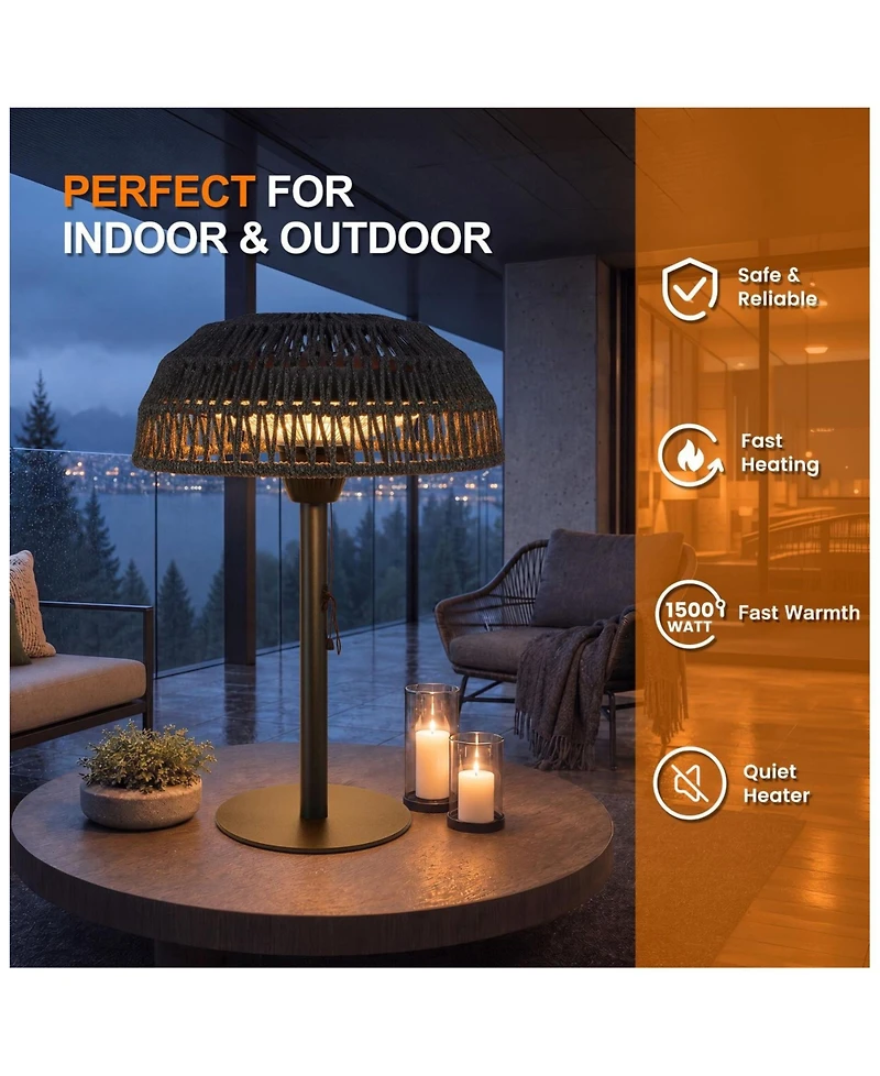 Ltmate Global Inc. 1500W Tabletop Patio Heater with Woven Rattan Shade