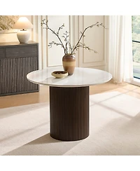 Morden Fort 42" Elegant Marble Top Wood Pedestal Base Dining Table for Kitchen Dinner Room Sintered Stone Seats 4