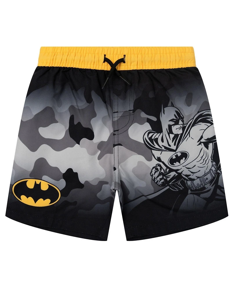 Justice League Boys Batman Superman Cosplay Rash Guard and Swim Trunks Set