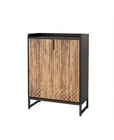 Slickblue Freestanding Shoe Cabinet with 2 Doors and 5 Open Storage Cubbies