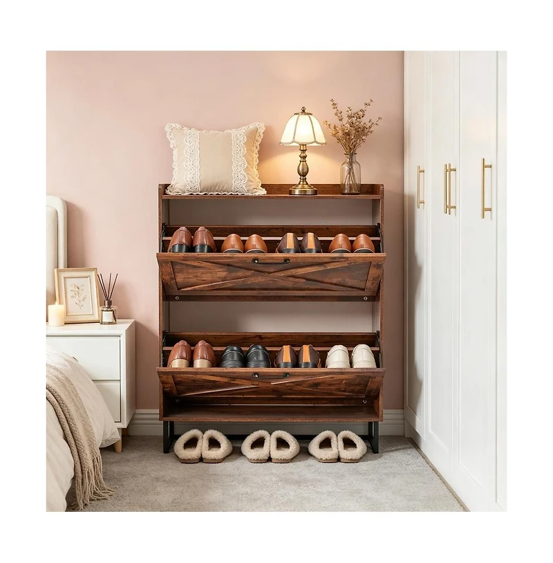 Slickblue 2 Drawer Shoe Storage Cabinet with Two Storage Layers per Drawer