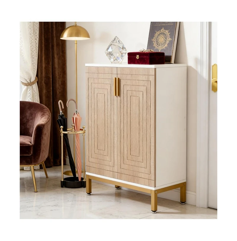 Slickblue 2 Door Shoe Storage Cabinet with Sturdy Mdf and Metal Frame