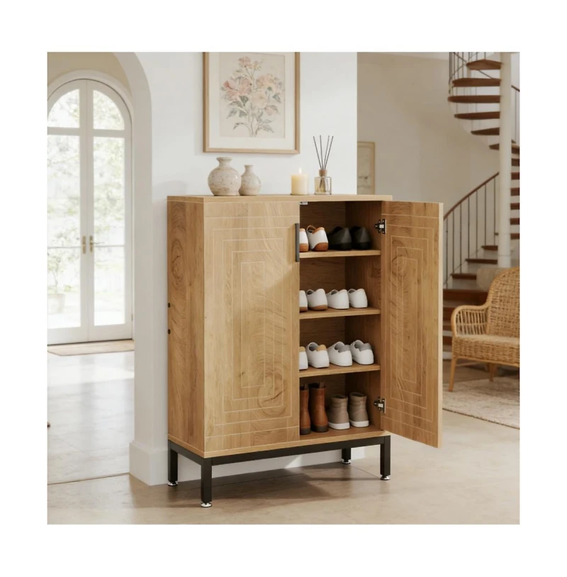 Slickblue Engineered Wood Shoe Cabinet with 2 Front Doors for Home Storage