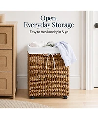 Best Choice Products Medium Laundry Hamper Rolling Wheels, Woven Hyacinth Basket Liner, 24 Gal