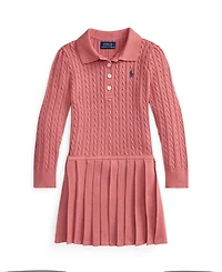 Polo Ralph Lauren Girls' 4-16 Mini-Cable Long-Sleeve Pleated Sweater Dress