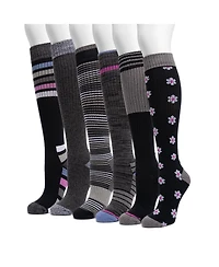 Muk Luks Women's 6 Pair Pack Compression Knee High Cotton Socks