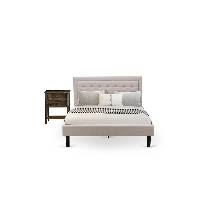 East West Furniture 2-Piece Fannin Bedroom Furniture Set with Queen Bed and a Modern End Table