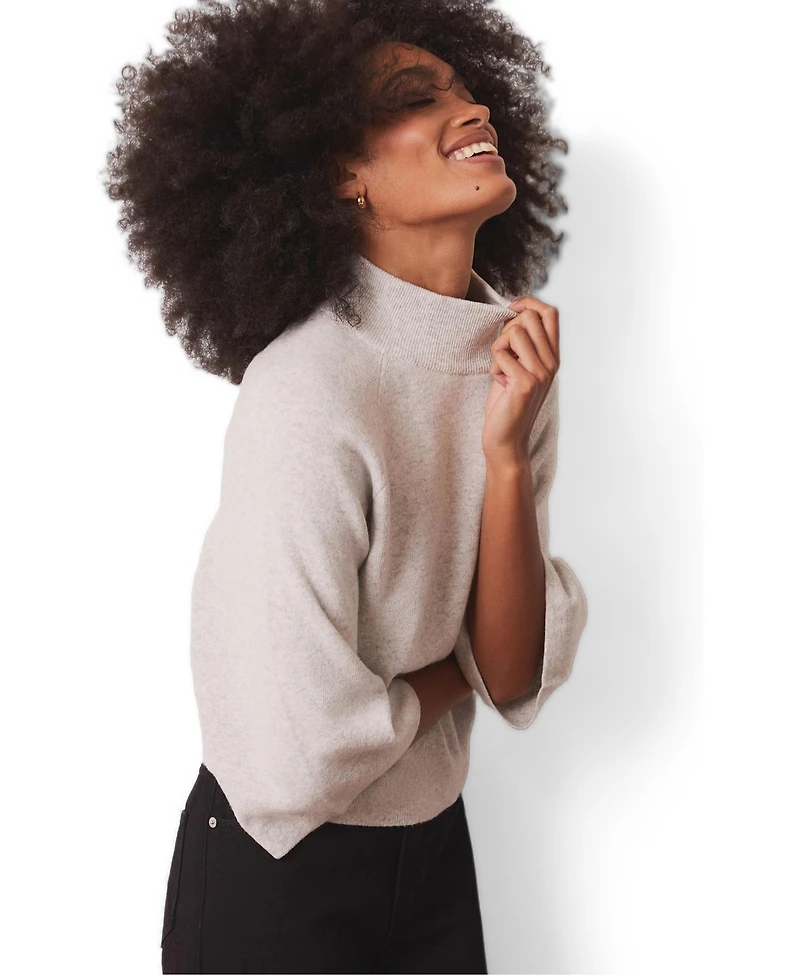 Mint Velvet Women's Mock Neck 3/4-Sleeve Bell Sleeve Cotton-Blend Top