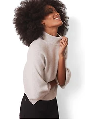 Mint Velvet Women's Mock Neck 3/4-Sleeve Bell Sleeve Cotton-Blend Top