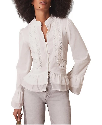 Mint Velvet Women's Lace Long-Sleeve Stand Collar Blouse