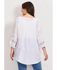 Avenue Women's Plus Pintuck Lace Peasant Top