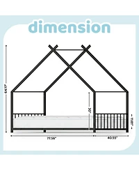 Slickblue Twin Metal House Bed Frame for Kids with Side Rails and Platform Design