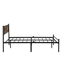 Slickblue Metal Platform Bed Frame with Wood Panel Headboard and Steel Slats