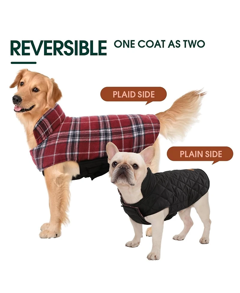 Reversible Waterproof Fleece-Lined Dog Jacket with Leash Access for Cold Weather