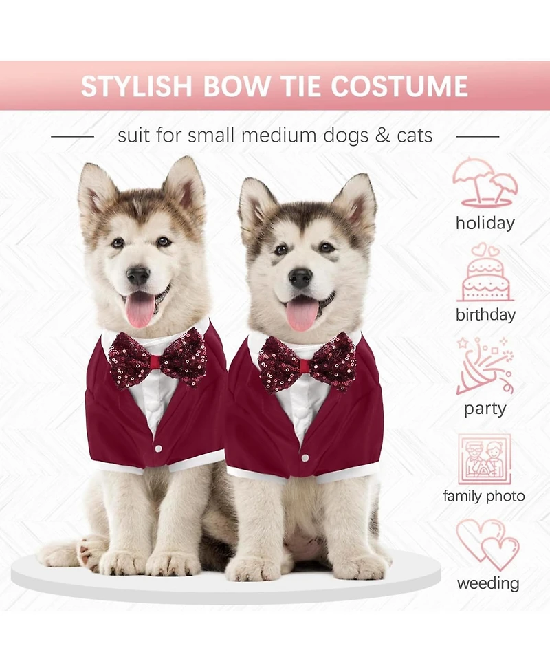 Formal Bow Tie Tuxedo Suit for Dogs, Polyester-Cotton Blend Party and Special Occasion Costume
