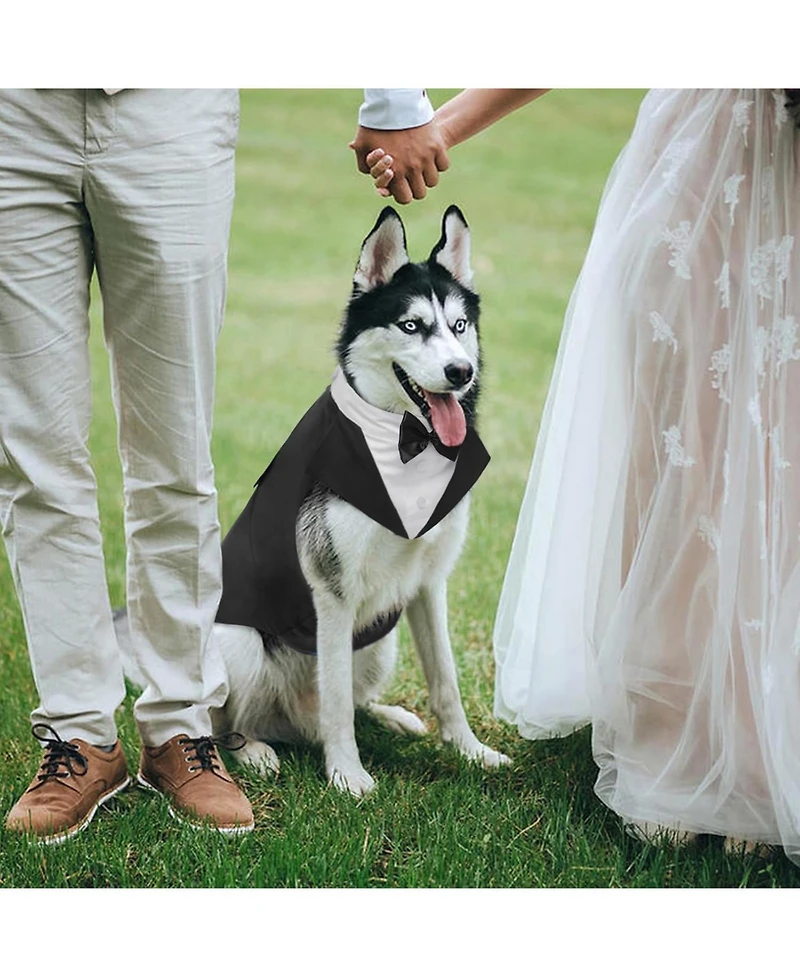 Formal Tuxedo and Bandana Two-Piece Set with Detachable Bowtie Collar for Dogs