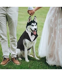 Formal Tuxedo and Bandana Two-Piece Set with Detachable Bowtie Collar for Dogs