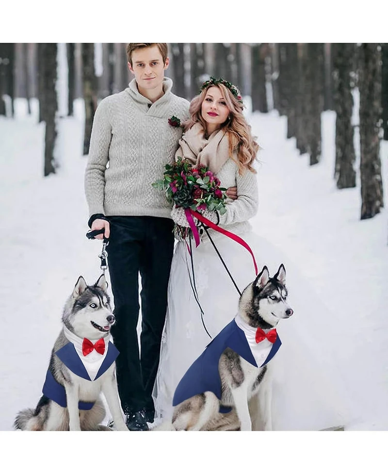 Formal Tuxedo and Bandana Two-Piece Set with Detachable Bowtie Collar for Dogs