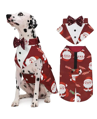 Formal Tuxedo and Bandana Two-Piece Set with Detachable Bowtie Collar and D-Ring for Dogs