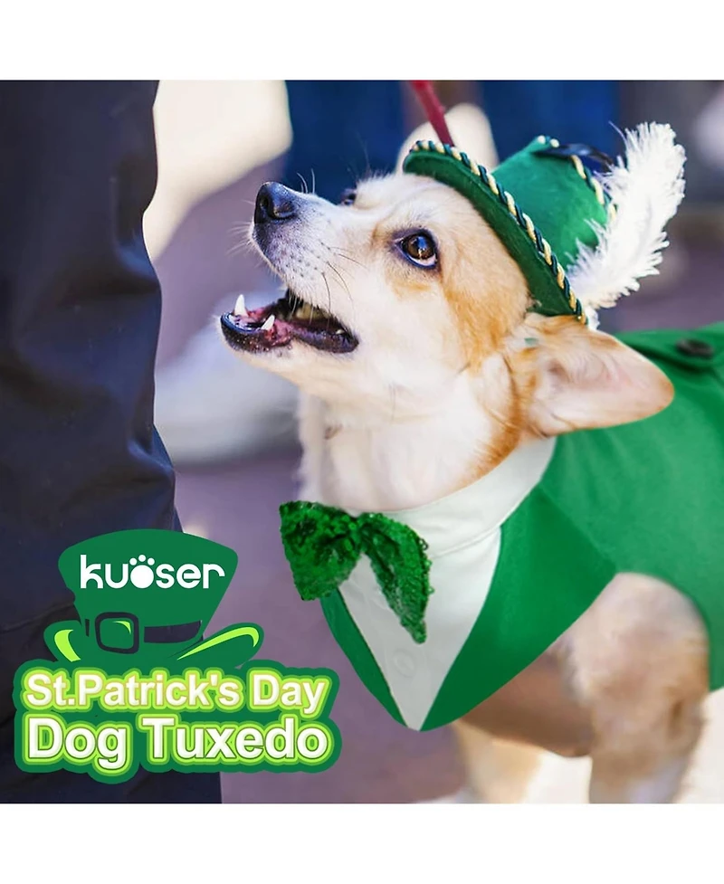 Formal Tuxedo and Bandana Two-Piece Dog Costume Set with Detachable Bowtie Collar