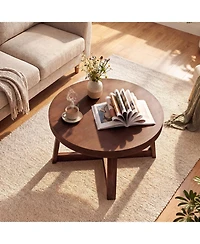 Gymax 30'' Wood Accent Table Thickened Top Cross-shaped Support Frame for Living Room Walnut
