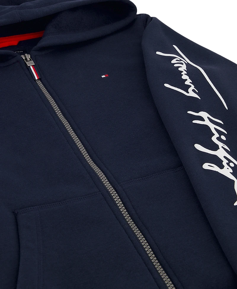 Tommy Hilfiger Boys' 8-20 Signature Full Zip Kangaroo-Pocket Cotton-Polyester Blend Hoodie