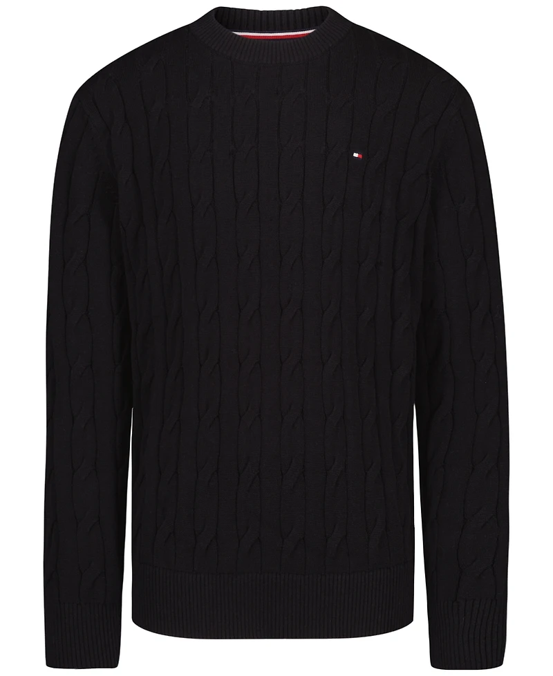 Tommy Hilfiger Boys' 8-20 Cable-Knit Long-Sleeve Cable Crew Sweater