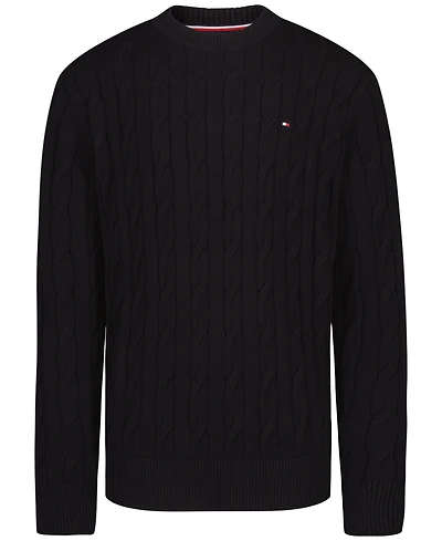Tommy Hilfiger Boys' 8-20 Cable-Knit Long-Sleeve Cable Crew Sweater