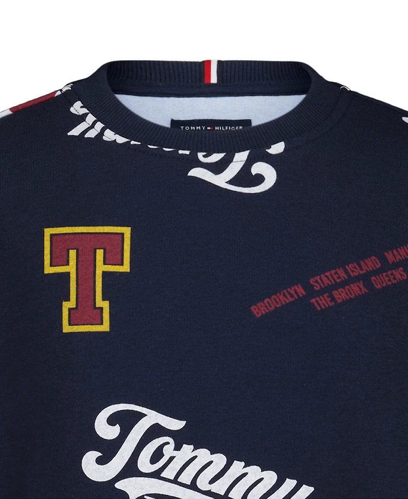 Tommy Hilfiger Boys' 4-20 Collegiate Allover Print Crew Relaxed-Fit Sweatshirt