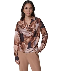 Donna Karan New York Women's Long-Sleeve Satin Cowl-Neck Blouse