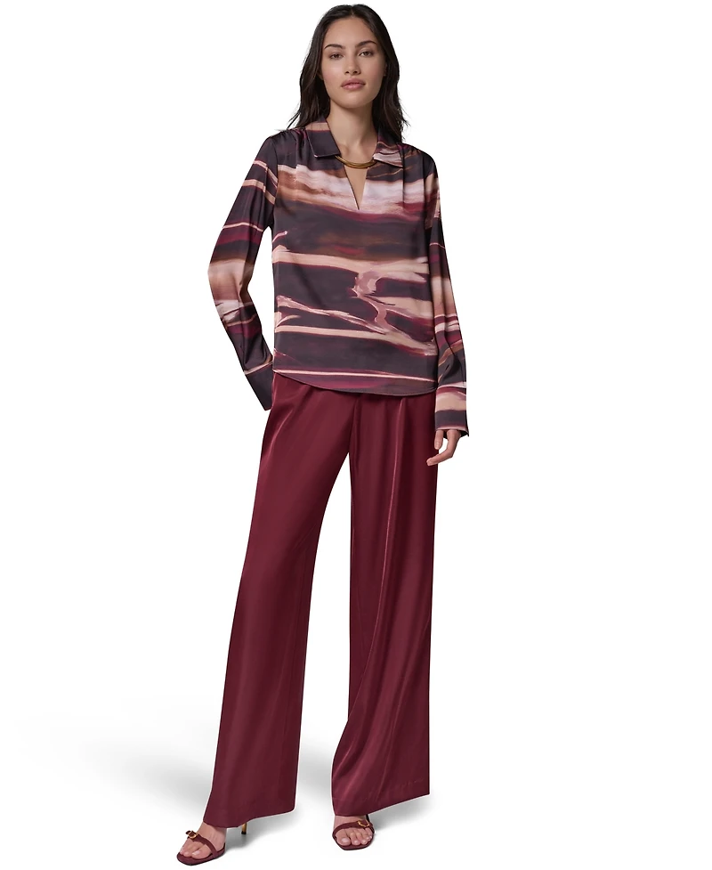 Donna Karan New York Women's Long-Sleeve V-Neck Satin Blouse