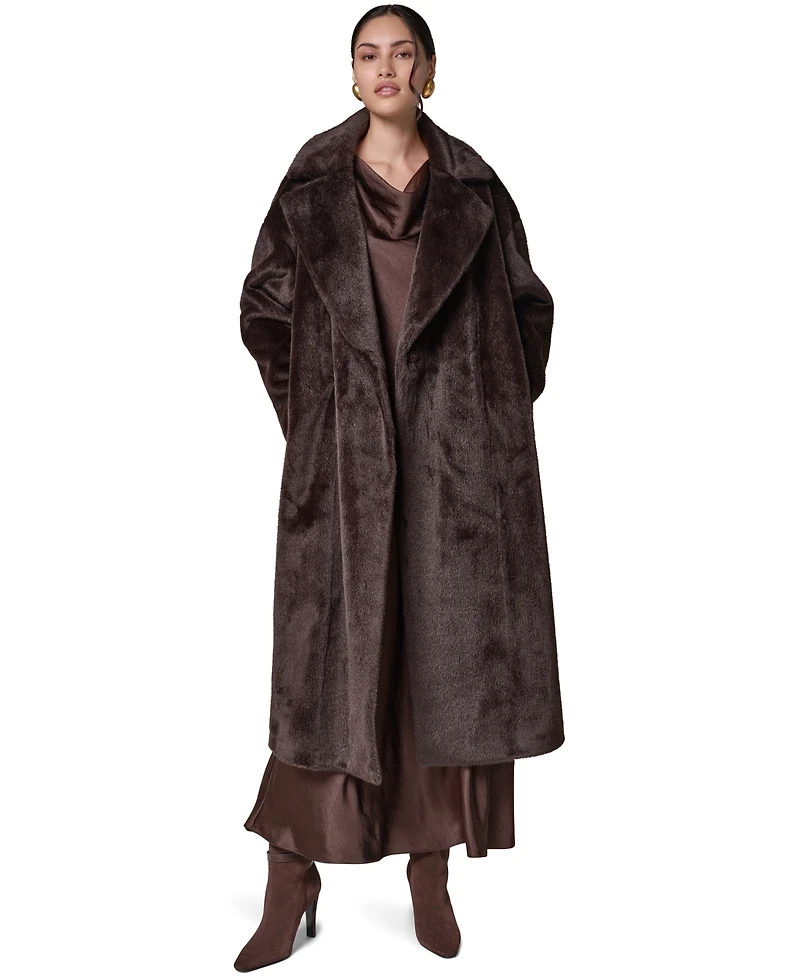 Donna Karan New York Women's Faux Fur Belted Coat