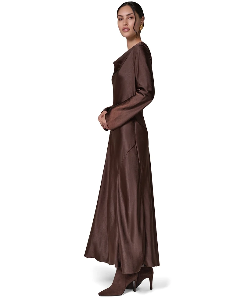 Donna Karan New York Women's Satin Cowl Neck A-Line Dress