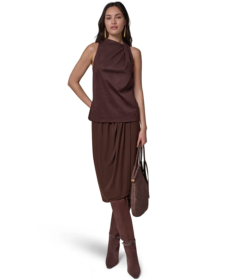 Donna Karan New York Women's Cowl Neck Mixed-Media Dressy Sleeveless Tank