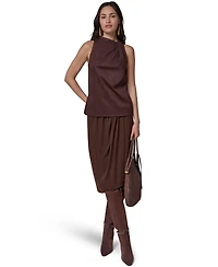 Donna Karan New York Women's Cowl Neck Mixed-Media Dressy Sleeveless Tank
