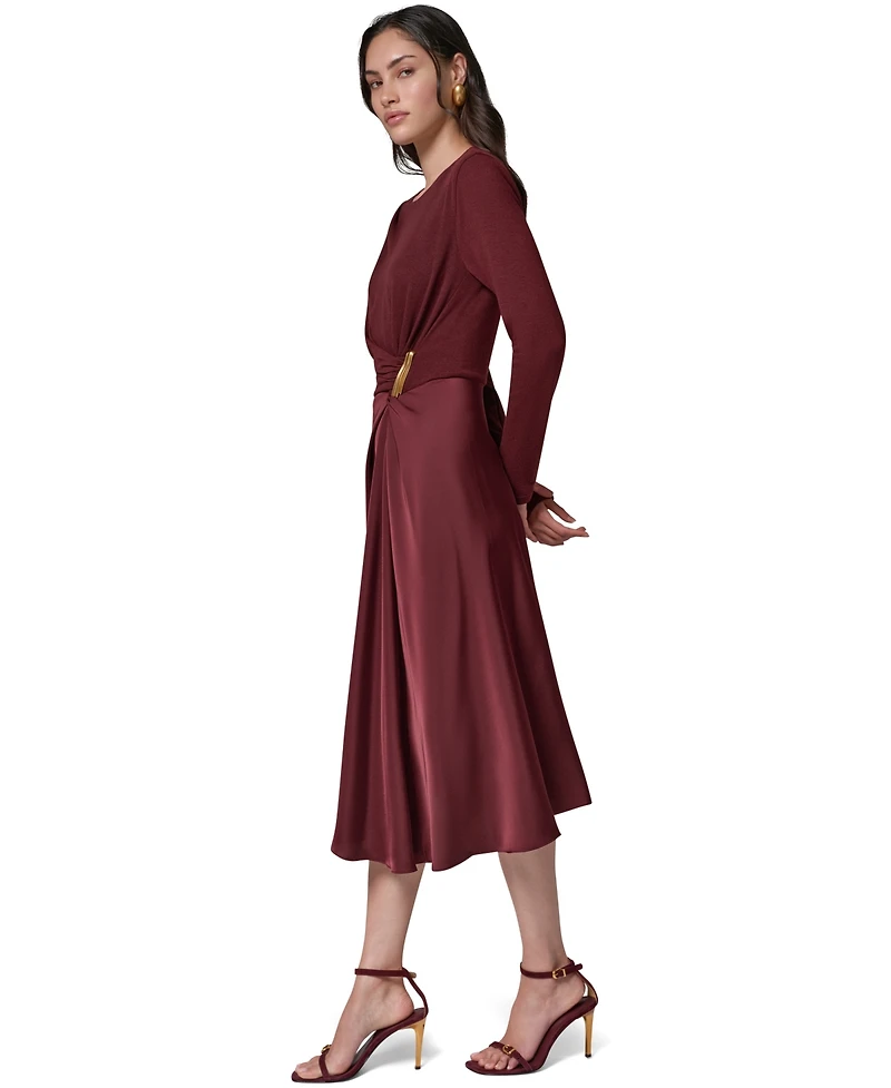 Donna Karan New York Women's L/S Whwre @ Waist Long-Sleeve Fit-and-Flare Midi Dress