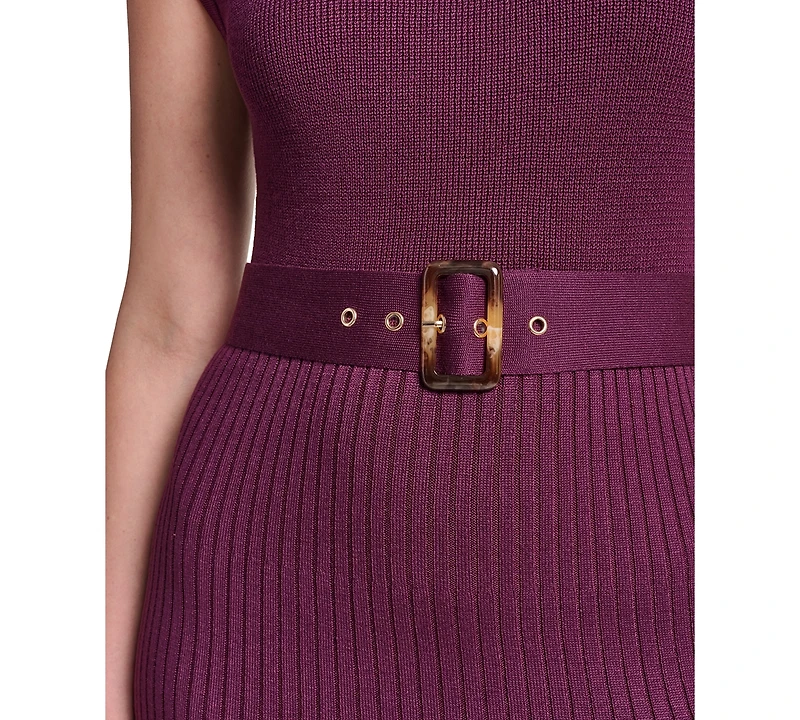 Jessica Howard Petite Cap Sleeve Belted A-Line Midi Sweater Dress