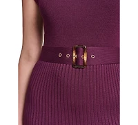 Jessica Howard Petite Cap Sleeve Belted A-Line Midi Sweater Dress