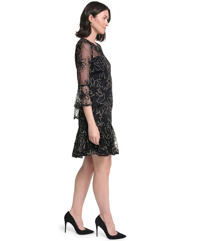 Jessica Howard Petite Floral-Print Bell-Sleeve A-Line Dress