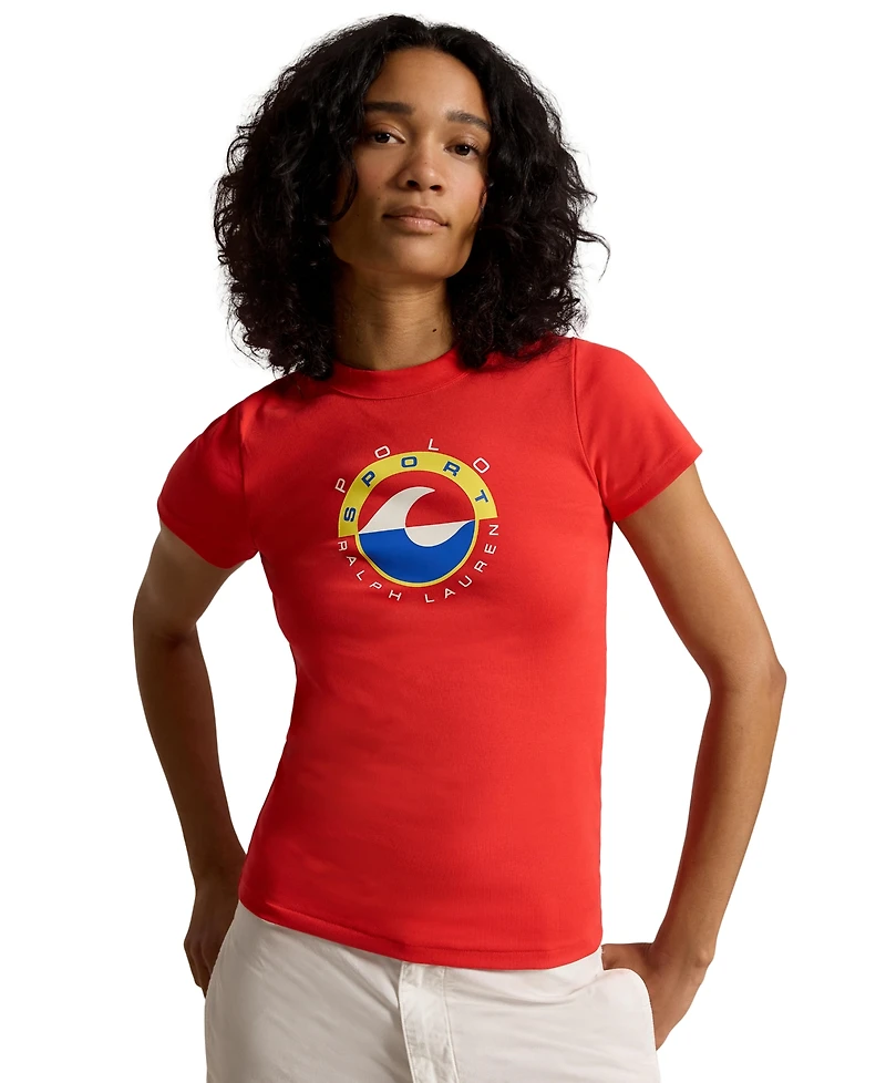 Polo Ralph Lauren Women's Wave Crewneck Logo Rib Knit T-Shirt