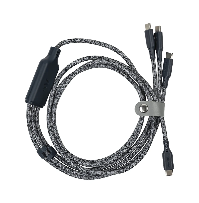 Ventev Ultrafast Trio 3-in-1 140W Braided Usb-c to Usb-c Cable for Laptops, Tablets and Phones