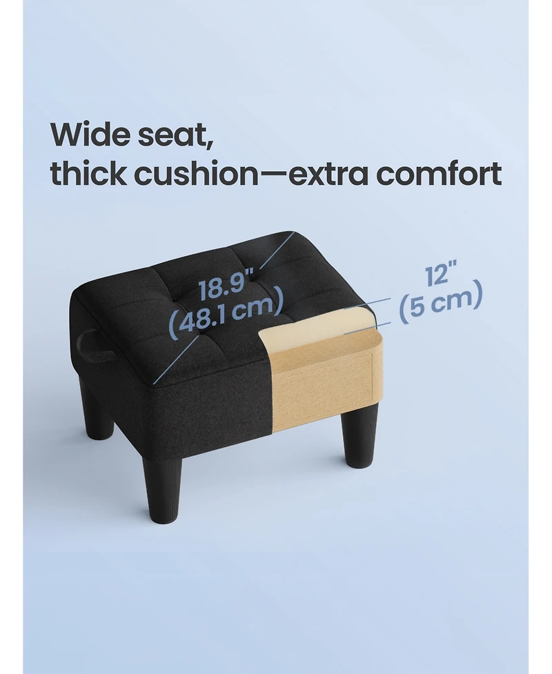 SongmicsHome Small Storage Ottoman, Linen-Look Fabric Padded Stool, for Bedroom, Living Room, Entryway, Large Weight Capacity