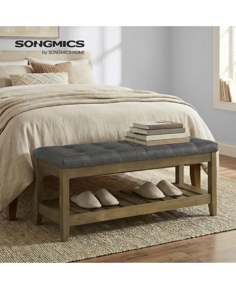 SongmicsHome Upholstered End of Bed Bench, Storage Ottoman with Solid Wood Frame, Window Seat, for Living Room, Bedroom