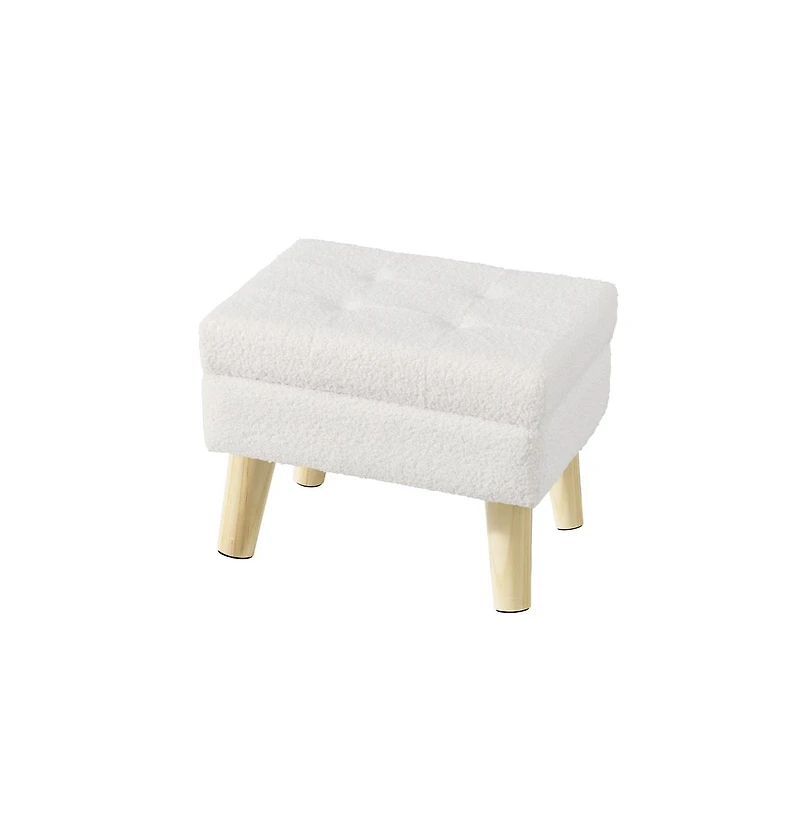 SongmicsHome Storage Ottoman Vanity Stool with Teddy Fleece and Wood Legs