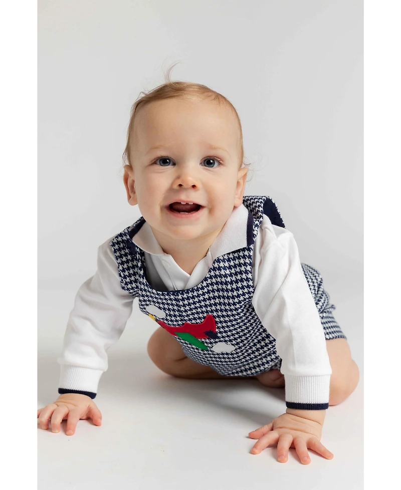 Florence Eiseman Baby Boys' Houndstooth Airplane-Applique Romper